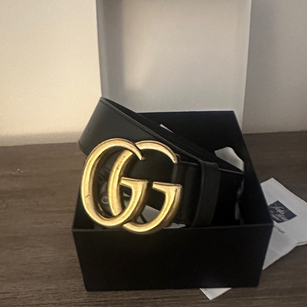 Gucci Black Belt with Gold GG Buckle
